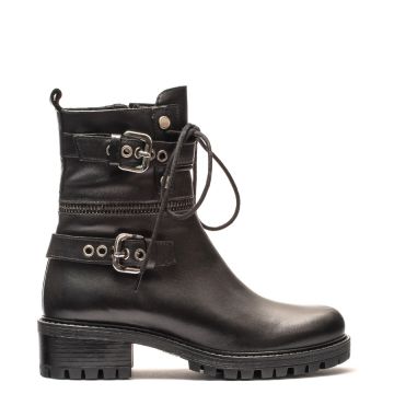 LEATHER BIKER ANKLE BOOTS