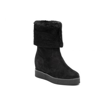 SUEDE AND SHEARLING WEDGED BOOTS
