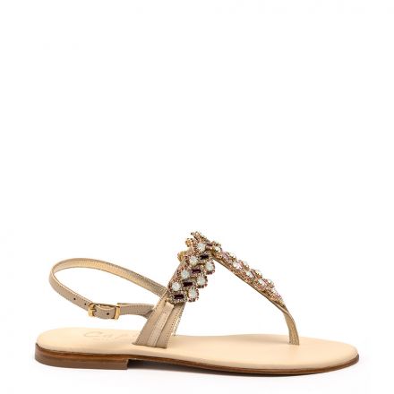 EMBELLISHED LEATHER THONG SANDALS