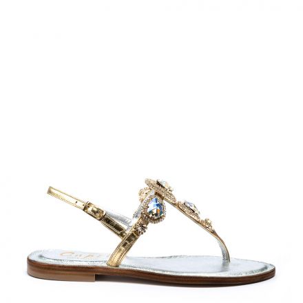 EMBELLISHED LEATHER THONG SANDALS
