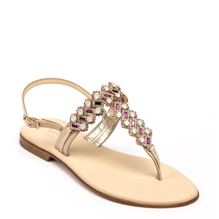 EMBELLISHED LEATHER THONG SANDALS