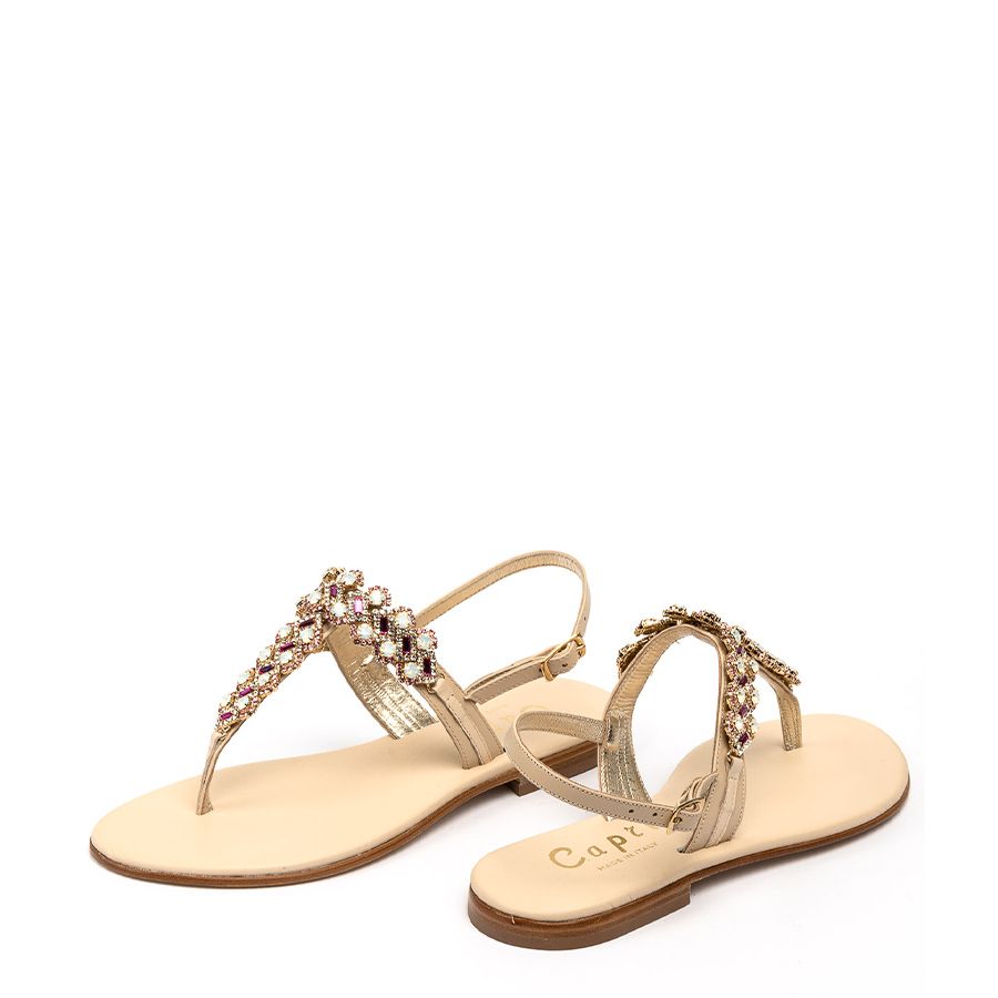EMBELLISHED LEATHER THONG SANDALS