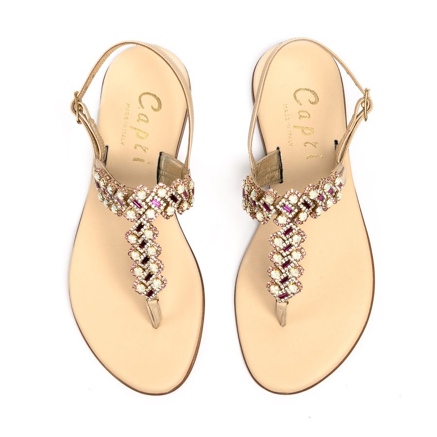 EMBELLISHED LEATHER THONG SANDALS